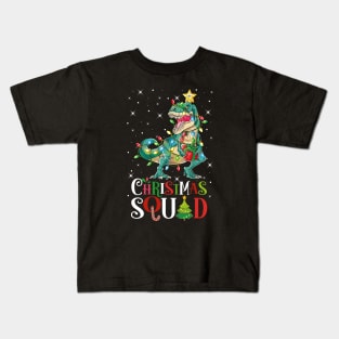 Christmas Squad Dinosaur T Rex Funny Xmas Lights Tree Rex Kids T-Shirt